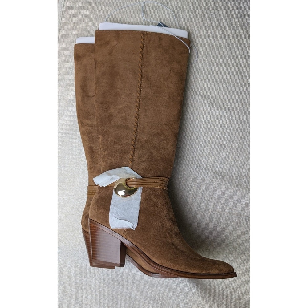 Women's Brown Suede Mid-Calf Block Heel Boots